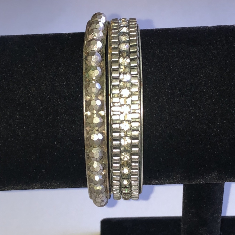 Silver Tone Rhinestone Stackable Bangle Bracelet Bundle - Picture 3 of 8